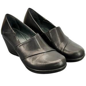 Dansko Rosaline Black Leather Slip On Comfort 3" Wedge Loafer Women 7/38